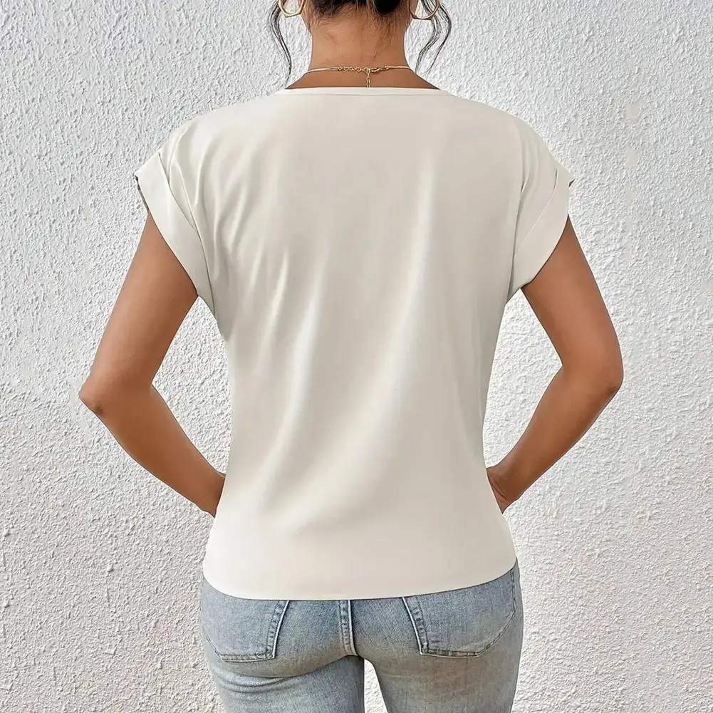 Classic Solid Color Top Stylish Summer V Neck Shirts for Women Breathable Tops for Jeans Skirts Versatile Fashion for Ladies