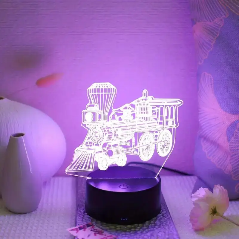 1pc  Train  3D Night Light, 3D Optical Illusion Lamp With Touch, 7-Color Changing Ambient Light For Bedroom