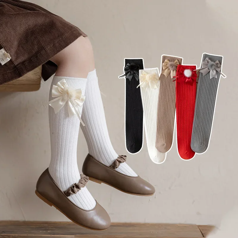

Модные носки с бантом для девочек, весенне-осенние детские носки до середины икры, милые дышащие мягкие носки с бантом на каждый день