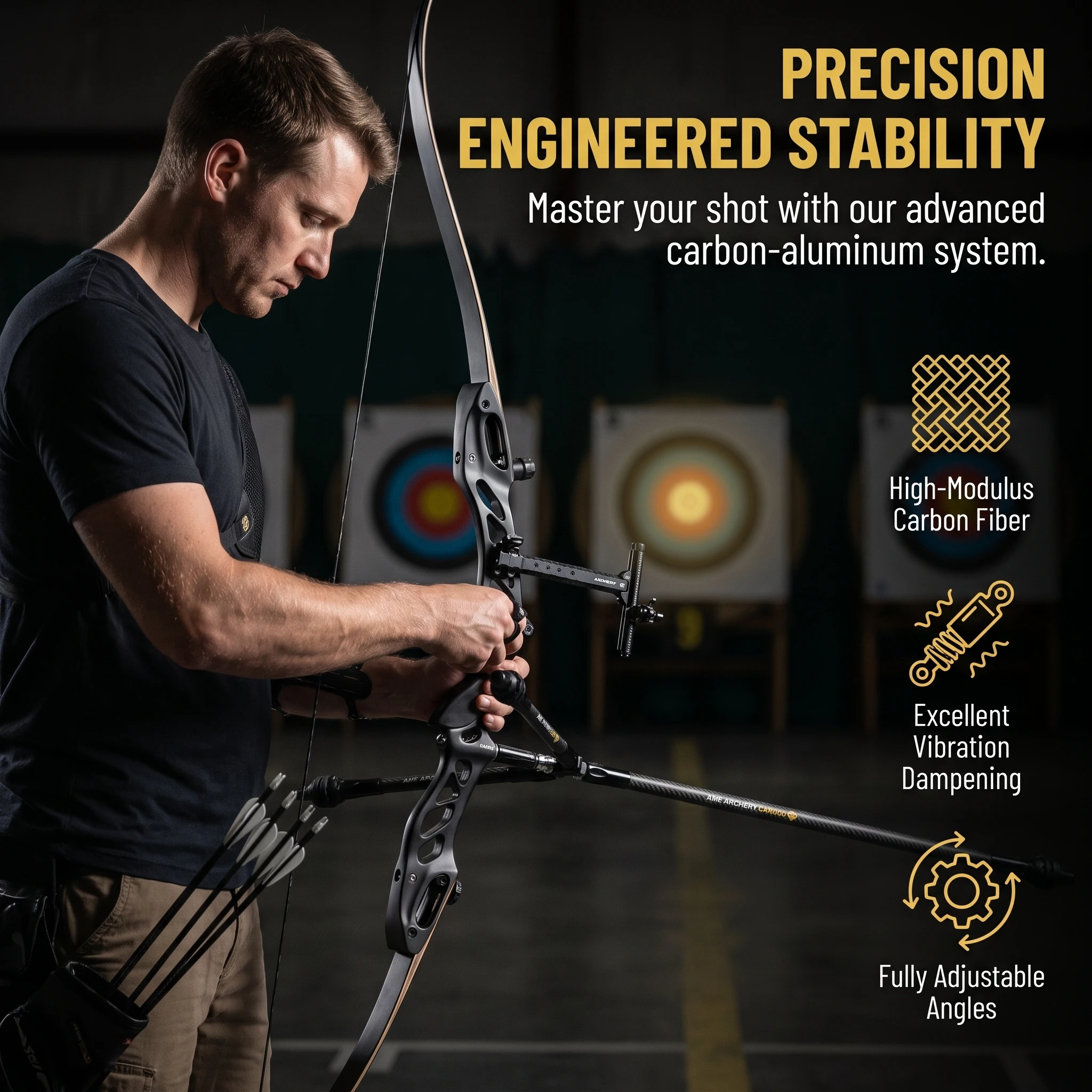 1pc Archery Stabilizer Set Carbon Aluminum Alloy 5 Color Main 26/28/30in with 10/12in Side Bars for Hunting Practice Sports