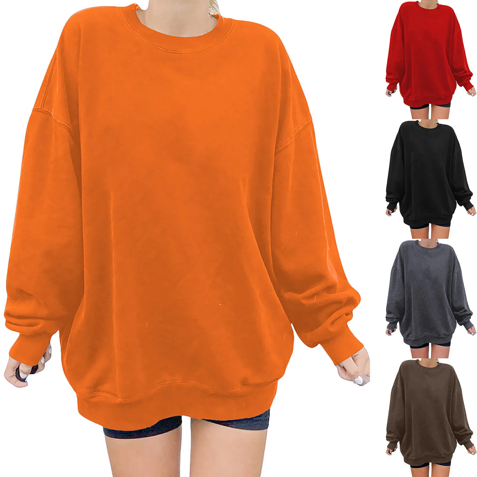 Oversize Sweatshirt Solid Color Lamb Hair O-Neck Long Sleeve  Sweatshirt Korean Fashion Loose Hoodies Streetwear Harajuku