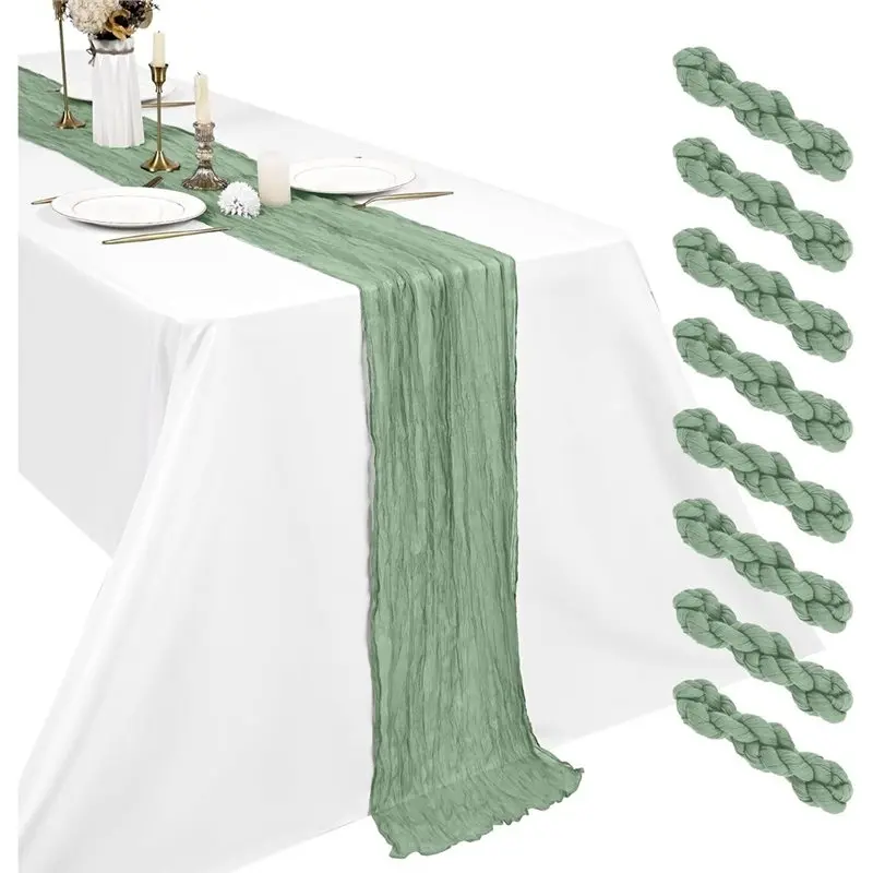 B23B 8 Pack Sage Green Cheesecloth Table Runners, 17 X 108 Inches, Boho Gauze Table Runner Set For Wedding, Bridal Shower