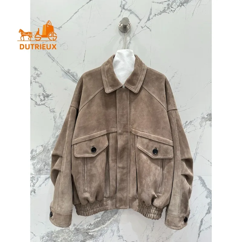 Winter Motorcycle Jacket Lapel Mid-length Unisex Style Deerskin Craftsmanship, 100% Genuine Sheepskin Temperament Fashion Coat
