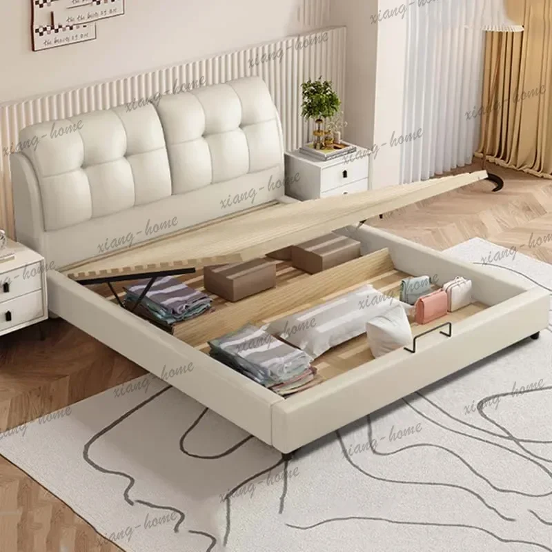 Compact White Double Bed Designer Cheap Loft Storage Home Double Bed Full Size Sleeping Luxury Muebles Entrance Hall Furniture