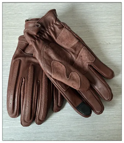 Imagen 2 del producto Guantes de cuero para motocicleta, guantes transpirables para Moto, Scooter, Motocross, guantes para montar, pantalla táctil, dedo completo, cuatro estaciones, 3 colores