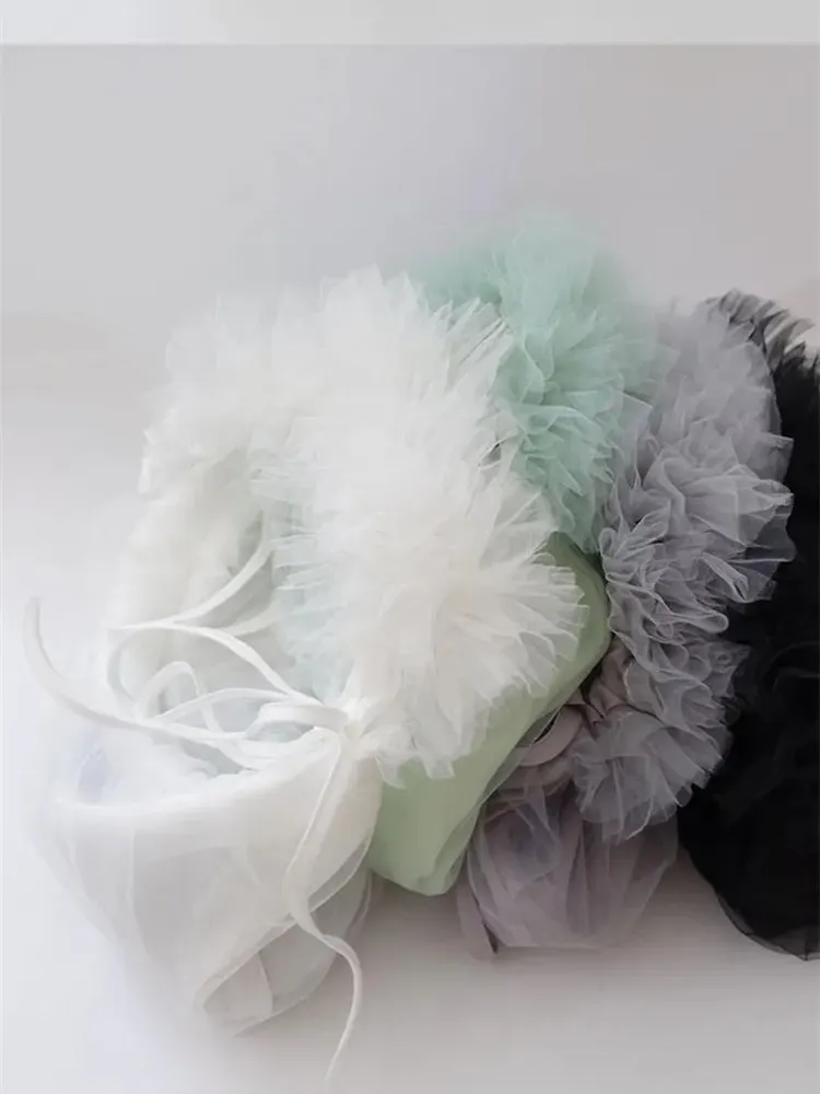 

Faionable Sweet Lace Hem Pleated Dstring Design Handbag Single oulder Net Bag Fre Sle Summer 2024 Soft Polyester