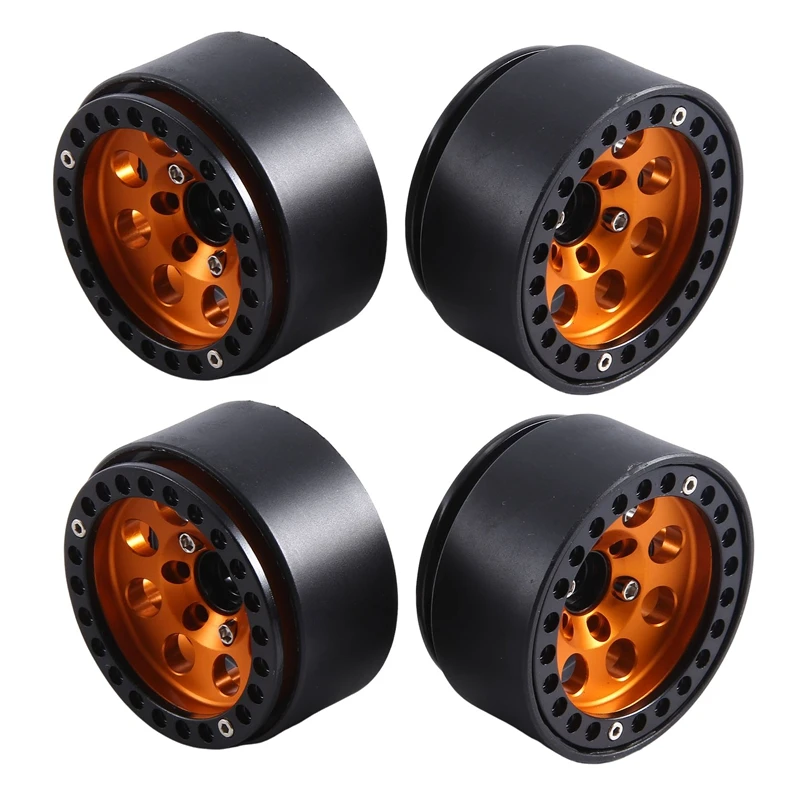 4PCS 1.9 Metal Beadlock 8 Round Hole Wheel Hub Rim For 1/10 RC Crawler Axial SCX10 90046 AXI03007 TRX4 Redcat D90,Gold Parts