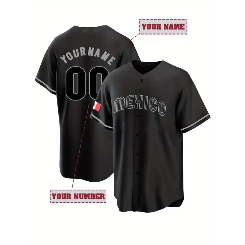 

Customizable Short Sleeve Baseball Jersey Shirt for Men-Embroidered Name&Number Graphic Print Perfect for Sports Training Mexico