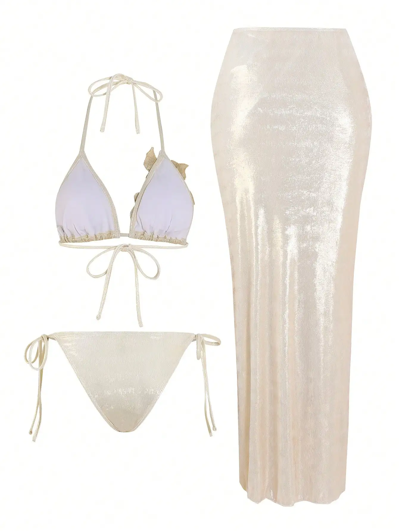 

Блестящий комплект бикини с цветочным узором из пайеток и вышивки, треугольный крой, с юбкой