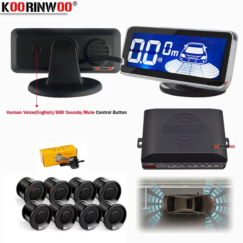 Koorinwoo Parktronic LED Digital Parking Sensor 8 Kit Reverse Backup Car Parking Sensor Radar Monitor Detector System Front Back