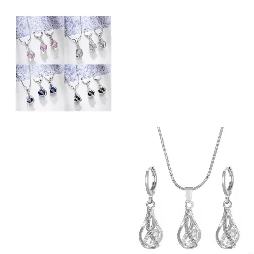 

Stylish Crystal and Zirconia Earrings Necklace Jewelry Set for Formal Occasions