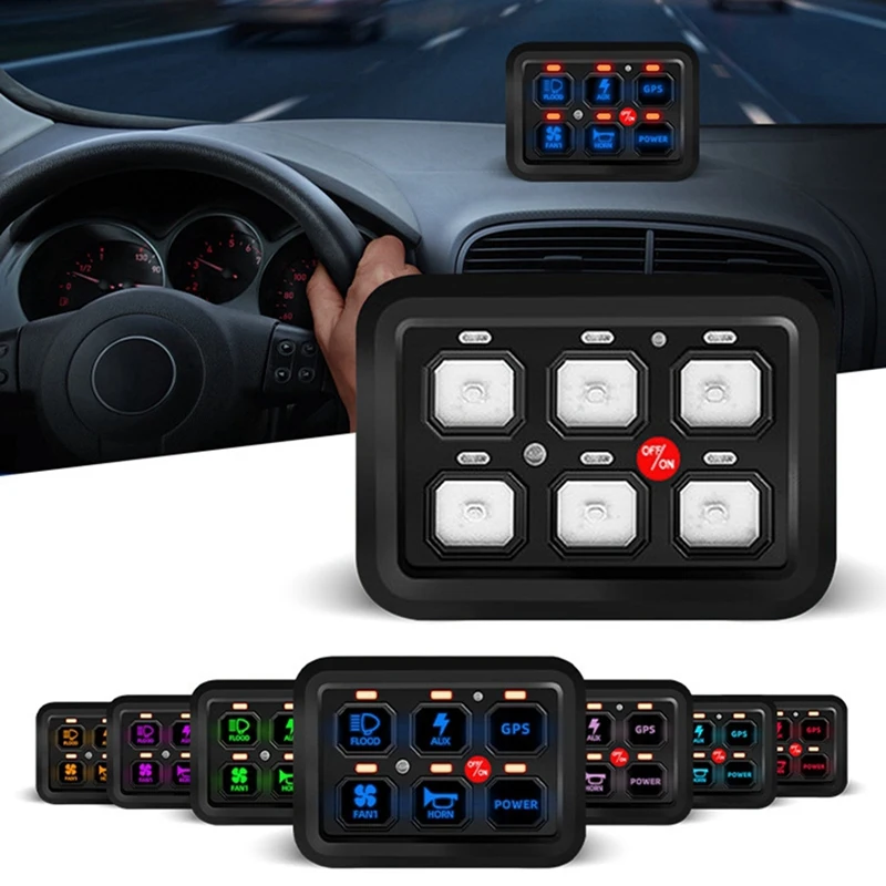 LED 6 Gang Switch Panel Circuit Control Relay System Box Slim Touch Control Panel For Boat Jeep UTV Caravan