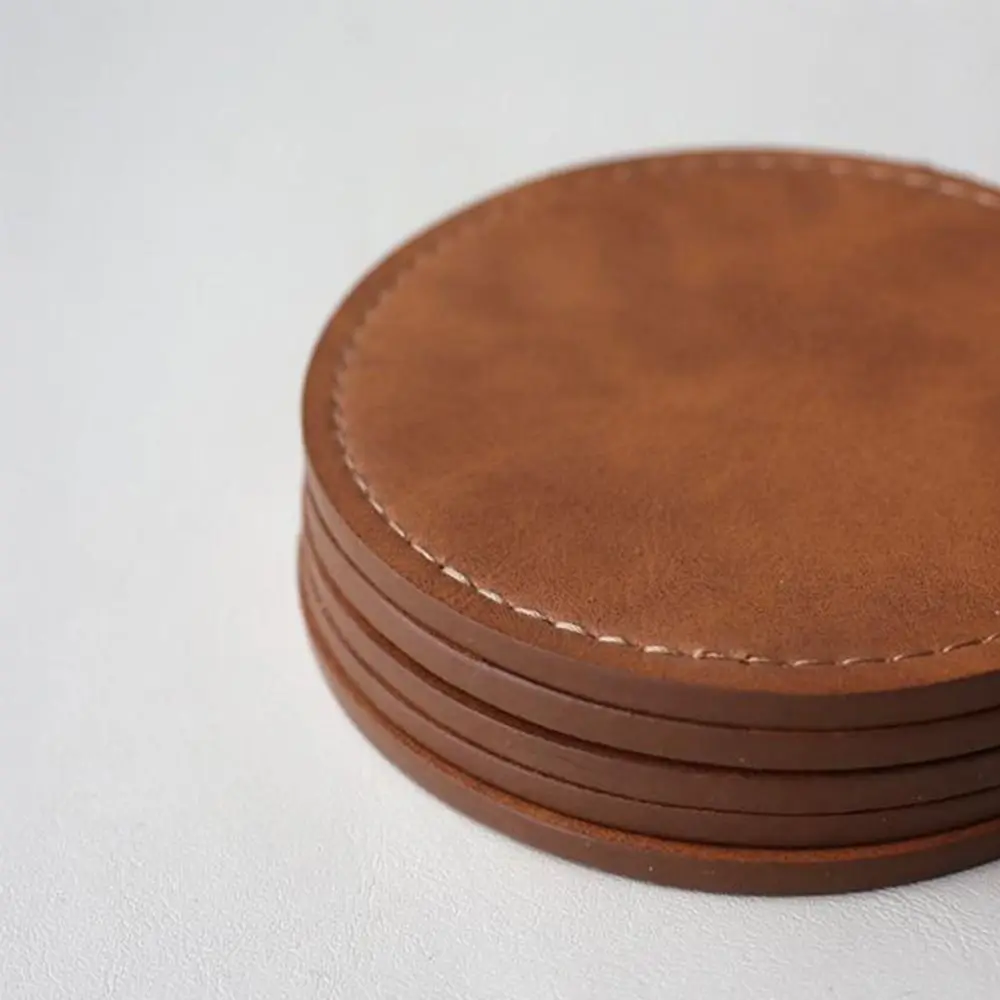Home Decor Waterproof Faux Leather Cup Coaster Heat Resistant Circular Round Cup Pads Insulation Mat Coffee Mats