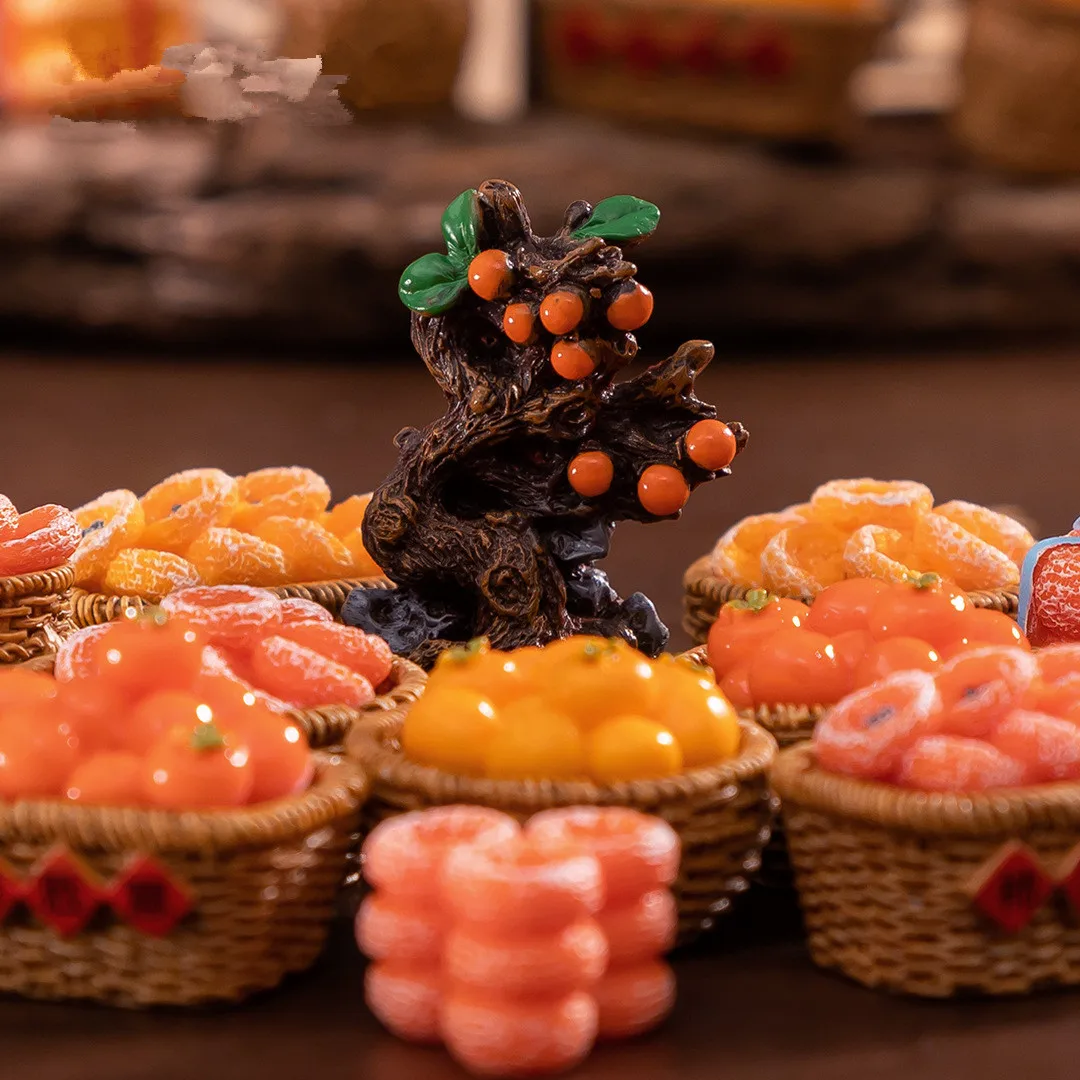 Figurines Miniatures Cute Simulated Persimmon Food Micro Landscape Ornaments For Home Decorations Desk Decor DIY Accessories