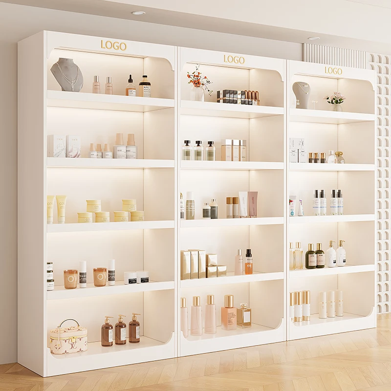 Modern Wood Beauty Salon Display Cabinets & Storage Shelves for Cosmetics Skincare Nail Art Maternal Child Stores