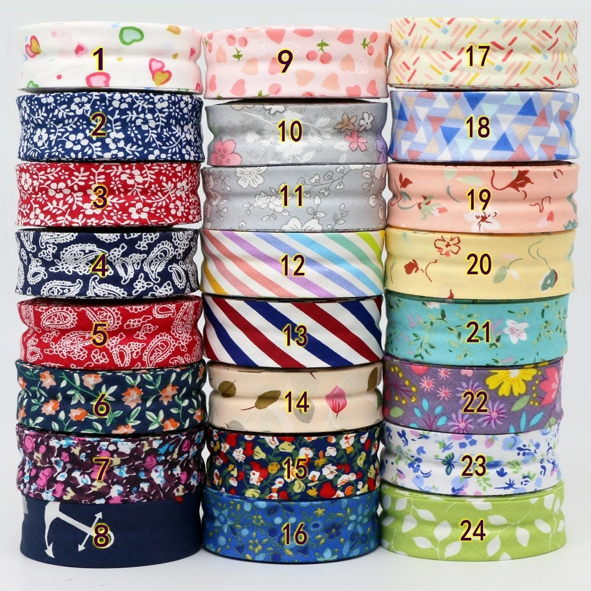 25mm x 5m Cotton Bias Tapes Single Folded Binding Cross Grain Series Craft Apparel Sewing Cloth Fabric