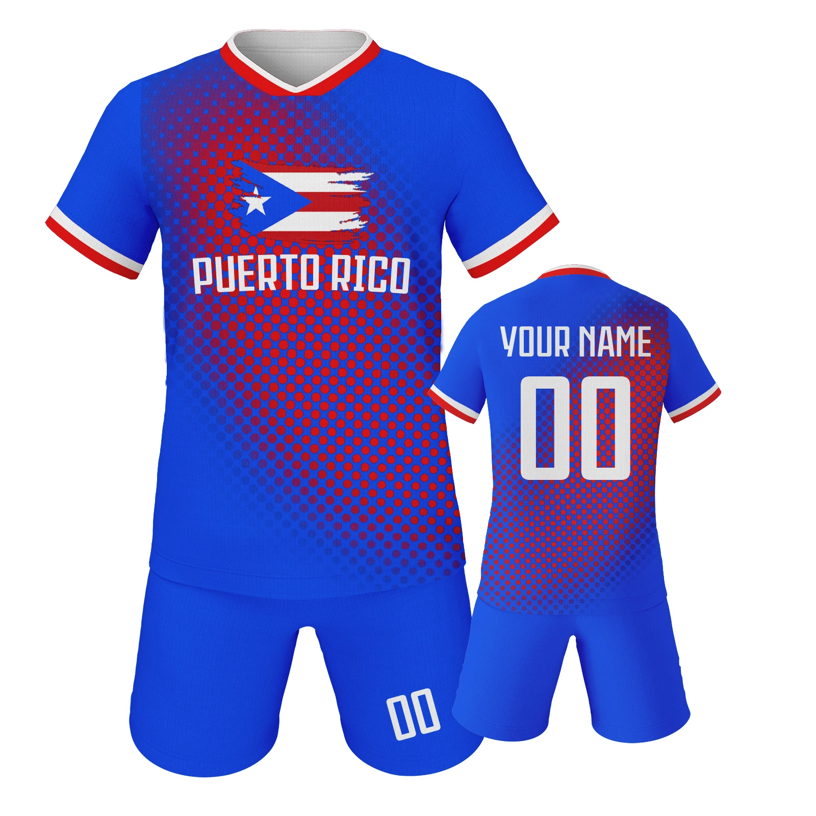 

Puerto Rico Custom Kids Soccer Jersey Set Personalized Football Kit with Name and Number Quick-Dry Team Tracksuit for Boys Girls