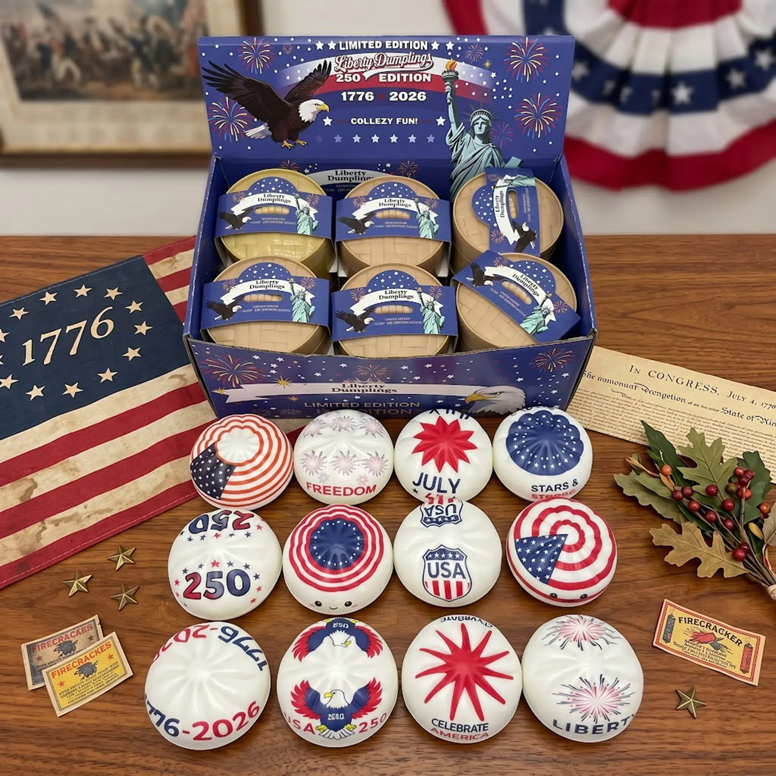 12Pcs 250th USA Anniversary Liberty Dumpling Squishy Statue Squishy Toy Dumpling Stress Ball Gift Toys Funny gifts for Adults