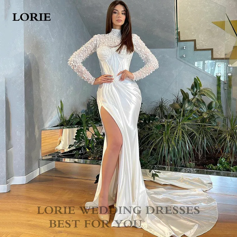 

LORIE Mermaid Wedding Dress Long Sleeve High Neck Robe De Mariage Bride Dress Side Split Wedding Party Gowns With Customized