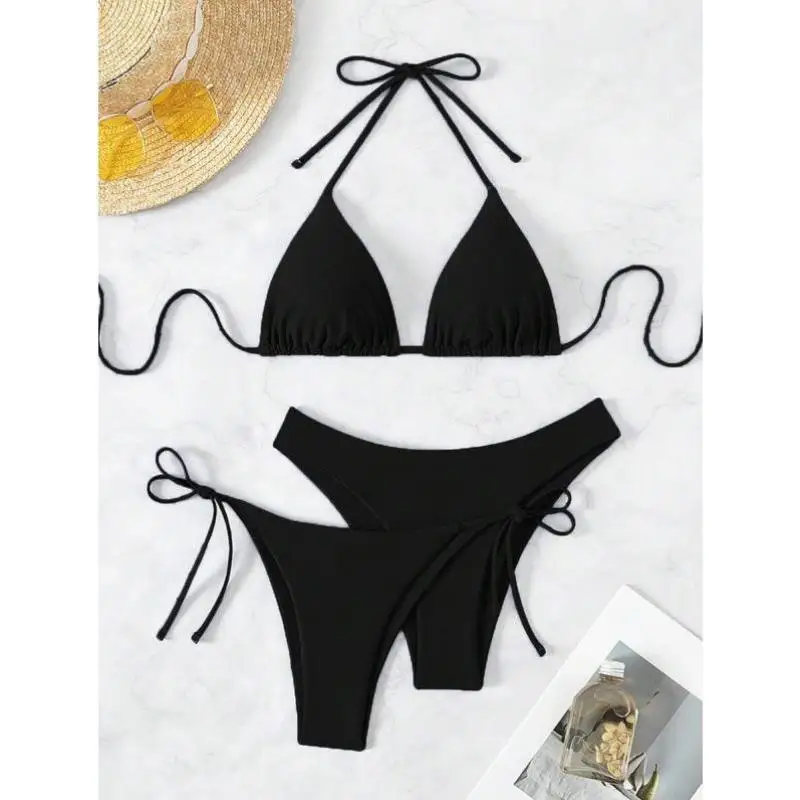 

Pure Color Bikini Set 58900 Sle Beach Summer Tee-piece Women's Swimsuit Casual Sportswear Svel Seven-eighth Length