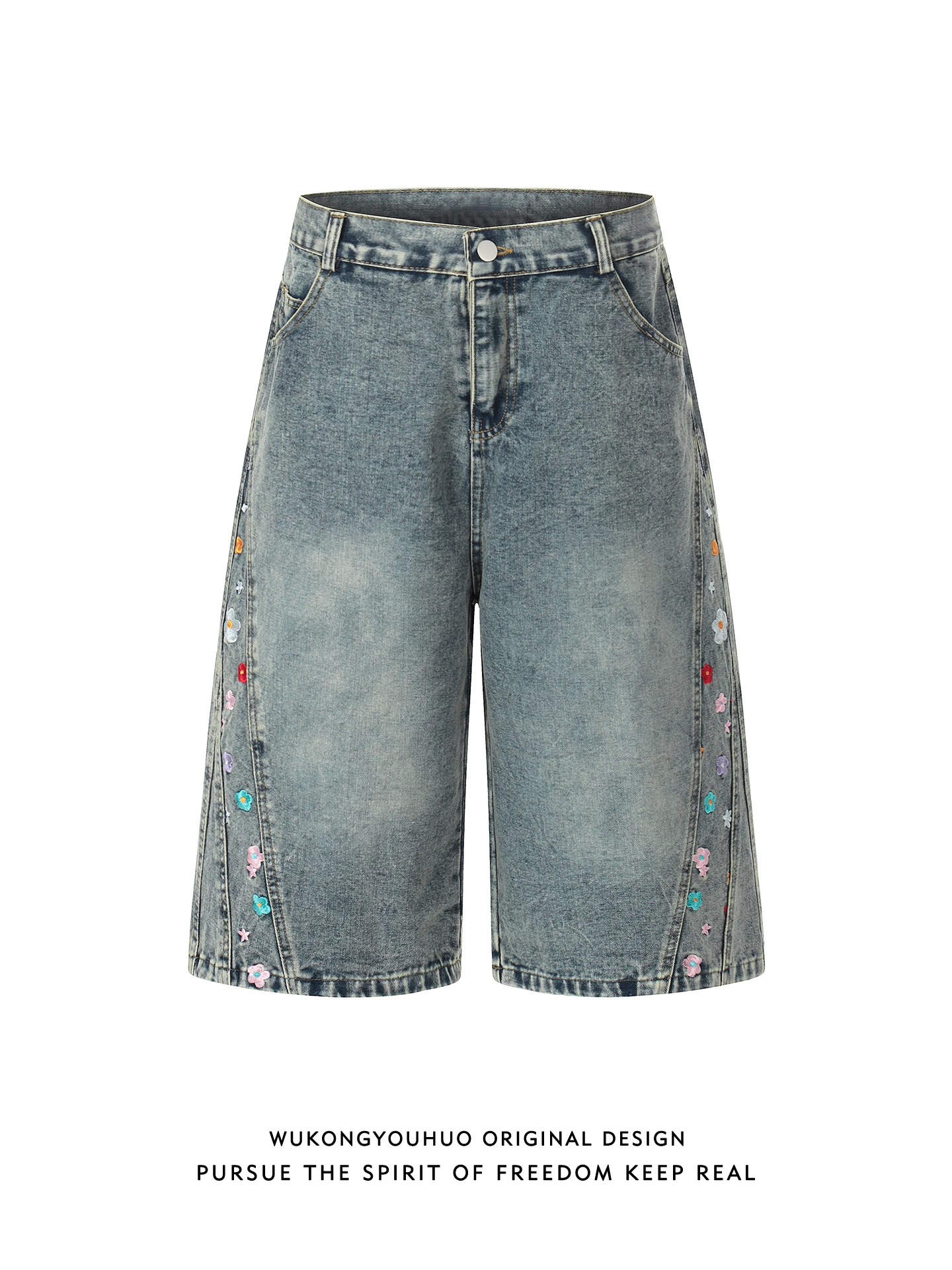 

Loose Fit Men's Distred Denim 7/8 Length Jeans Summer Casual Wear Youth Faion mid Waist Patchwork Straight Leg Trousers