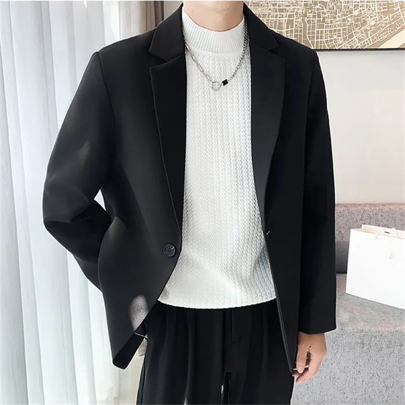 Spring Autumn Mens Blazers Coats Single Button Smart Casual Suit Jackets Men Solid Loose Fashion Youthful Vitality Blazers Man