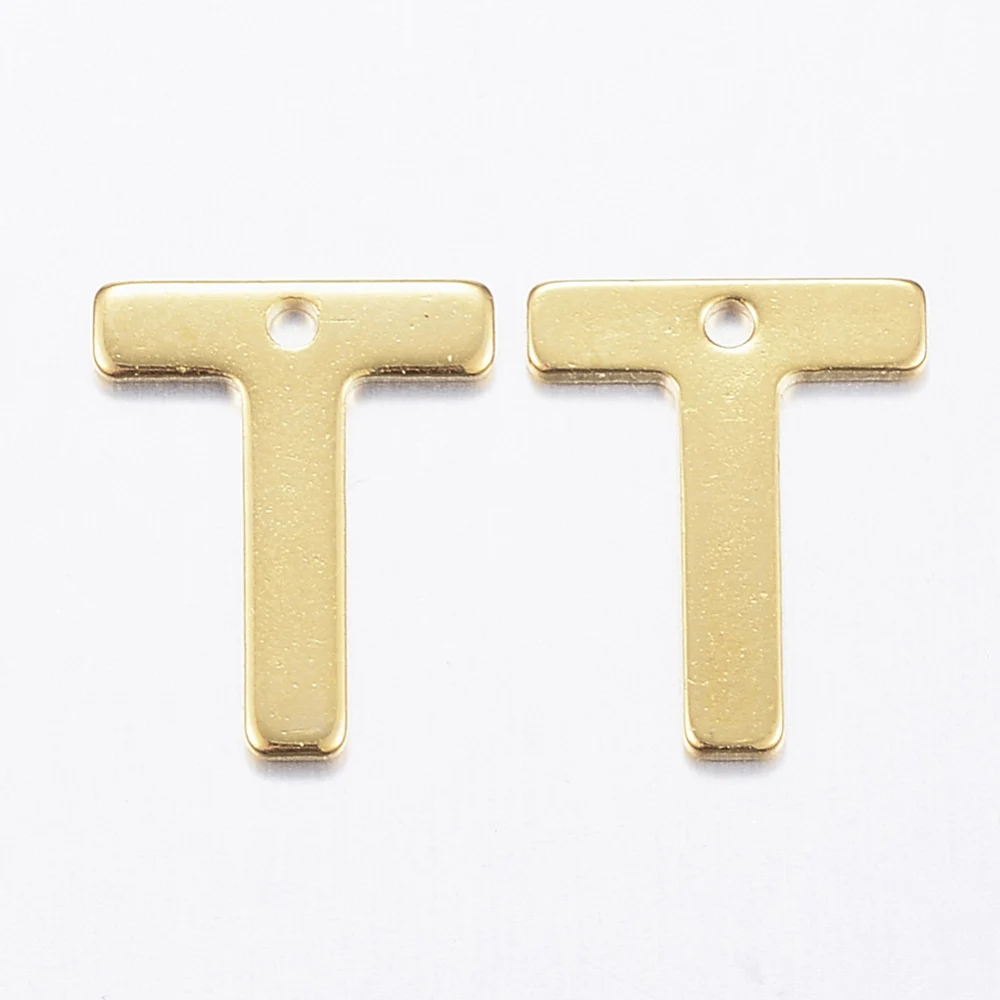 10Pcs Letter Pendant 304 Stainless Steel Charms Letter.T Pendant Real 18K Gold Plated for Women Birthday Festival Elegant Gifts