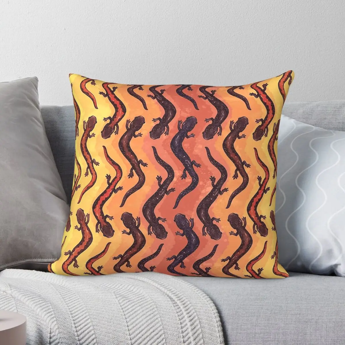 Zigzag Salamanders Square Pillowcase Polyester Linen Velvet Printed Zip Decor Room Cushion Cover