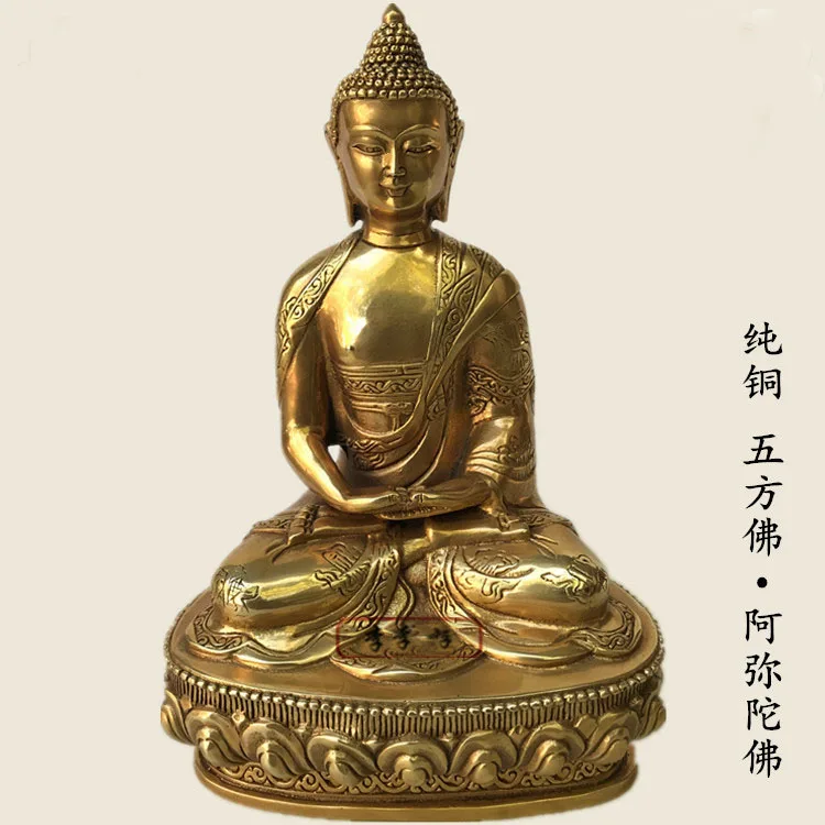a SET 5PCS Dhyani Mantra Sakyamuni Buddha statue WU FANG FO 5 Tathagata buddhas Buddhism Tibet temple copper Buddha statue