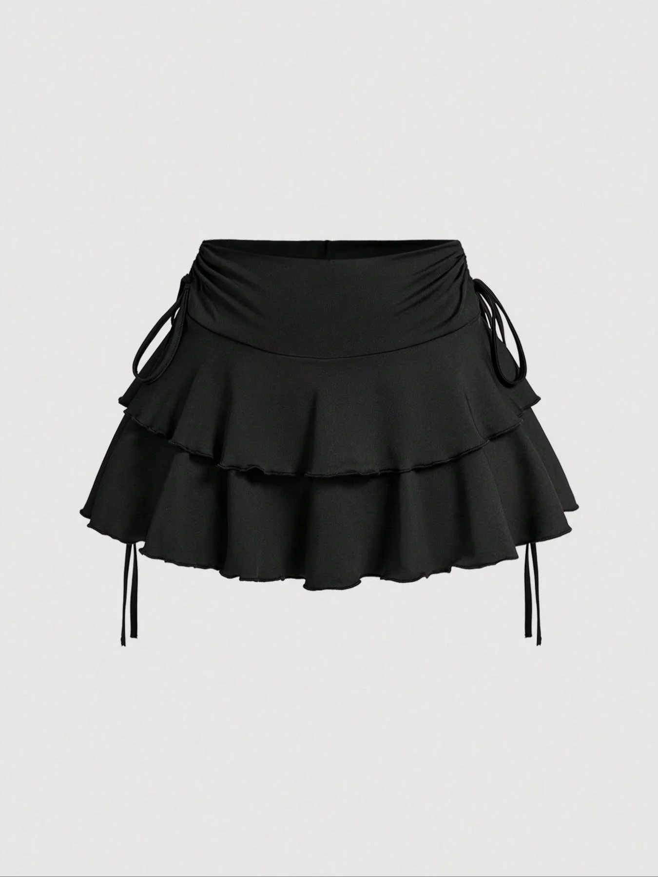 Damen-Set aus einfarbigem, sexy Neckholder-Top und gerüschtem Rock – Detail 4