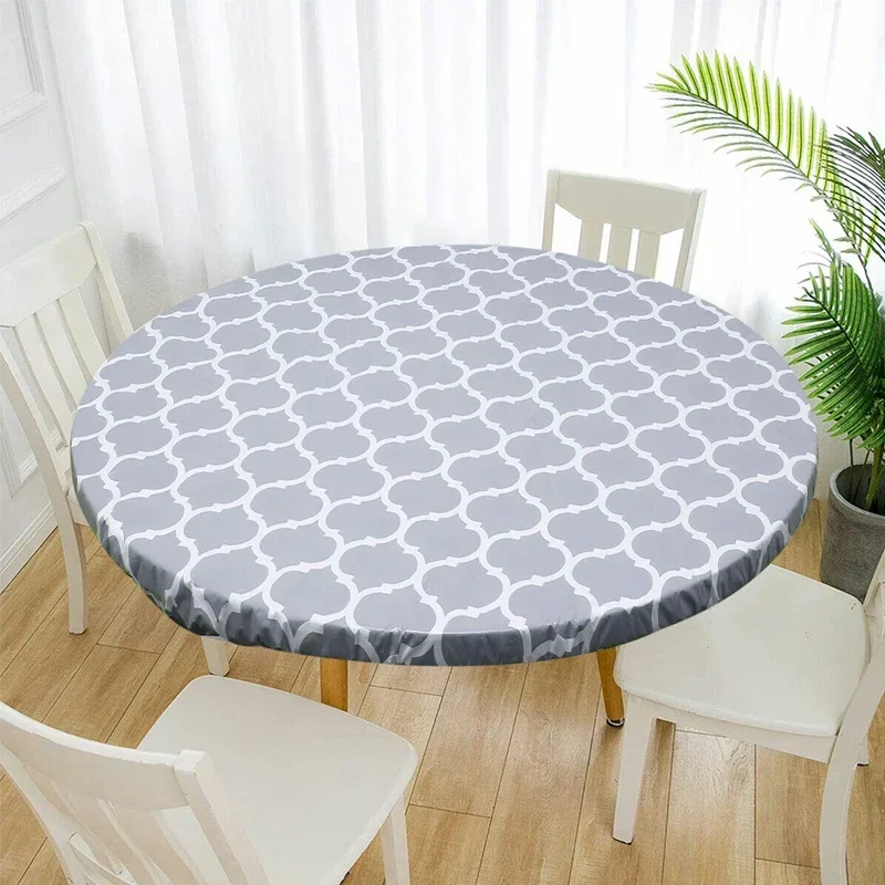 Round Tablecloth PVC Printing Thickened Waterproof and Oil-proof Tablecloth Elastic Edge Can Wipe The Party Table Linen