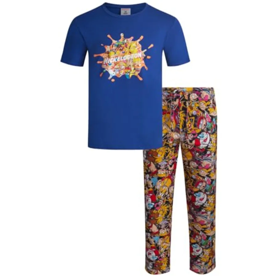 

COCO BRANDS Mens Pajama Set - 2 Pcs Cozy Short Sleeve Sleep Shirt and Mens Pajama Pants - Sleepwear Matching PJ Set for Men