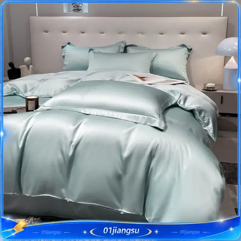 100% Lyocell Bedding Set Lenzing Tencel Double Spun Silk Duvet Cover Sheet Pillowcase Spring Summer Cool Soft Naked Sleep 3pc