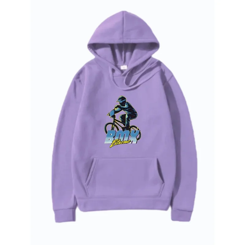 Men BMX Extreme Rider Graphic Print Pullover Hoodie Bicycle Motocross Sports Sweatshirt Kangaroo Pocket Casual Street Hooded Top