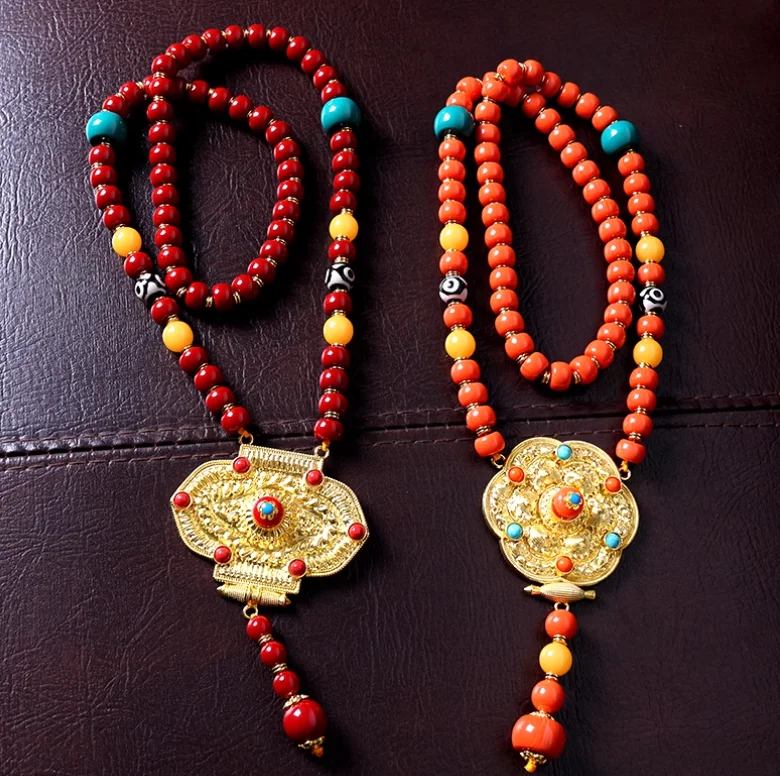 

Chinese Xizang Ethnic Persimmon Red Bracelet Tibetan Buddha Bead Necklace