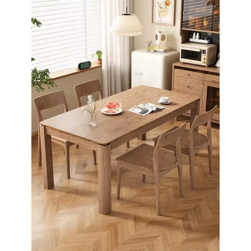 All solid wood dining table and chair combination, simple log wind to the living room, large long table, ash wood workbench