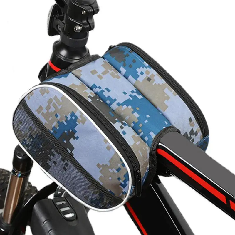 Bike Frame Bag Double Side Saddle Bag Waterproof Bike Front Tube Bag Bicycle Saddle Bag Bicycle Accessories Front Beam Bag Strap