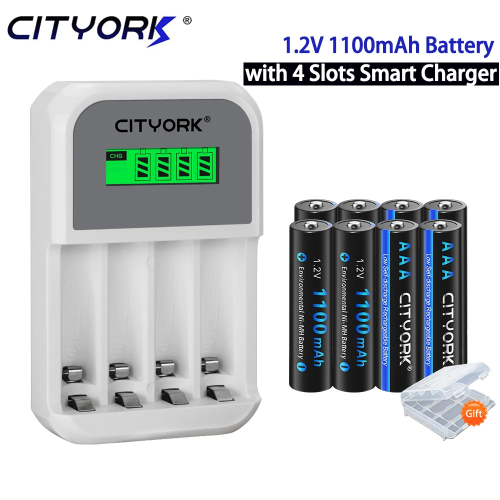 AAA Battery 1100mAh 1.2V NI-MH Rechargeable Batteries with 4 Slots Smart Charger LCD Display for Clock Toys Mouse aaa Bateria