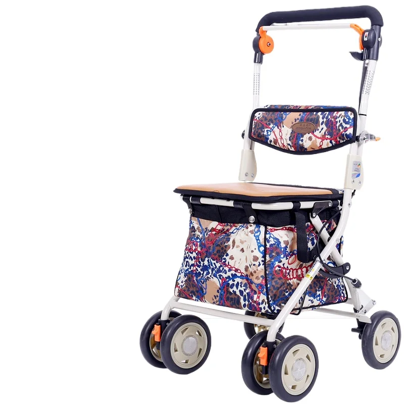 Elderly shopping cart handcart grocery shopping transportation assistance portable four-wheel cart foldable and easy to sit on