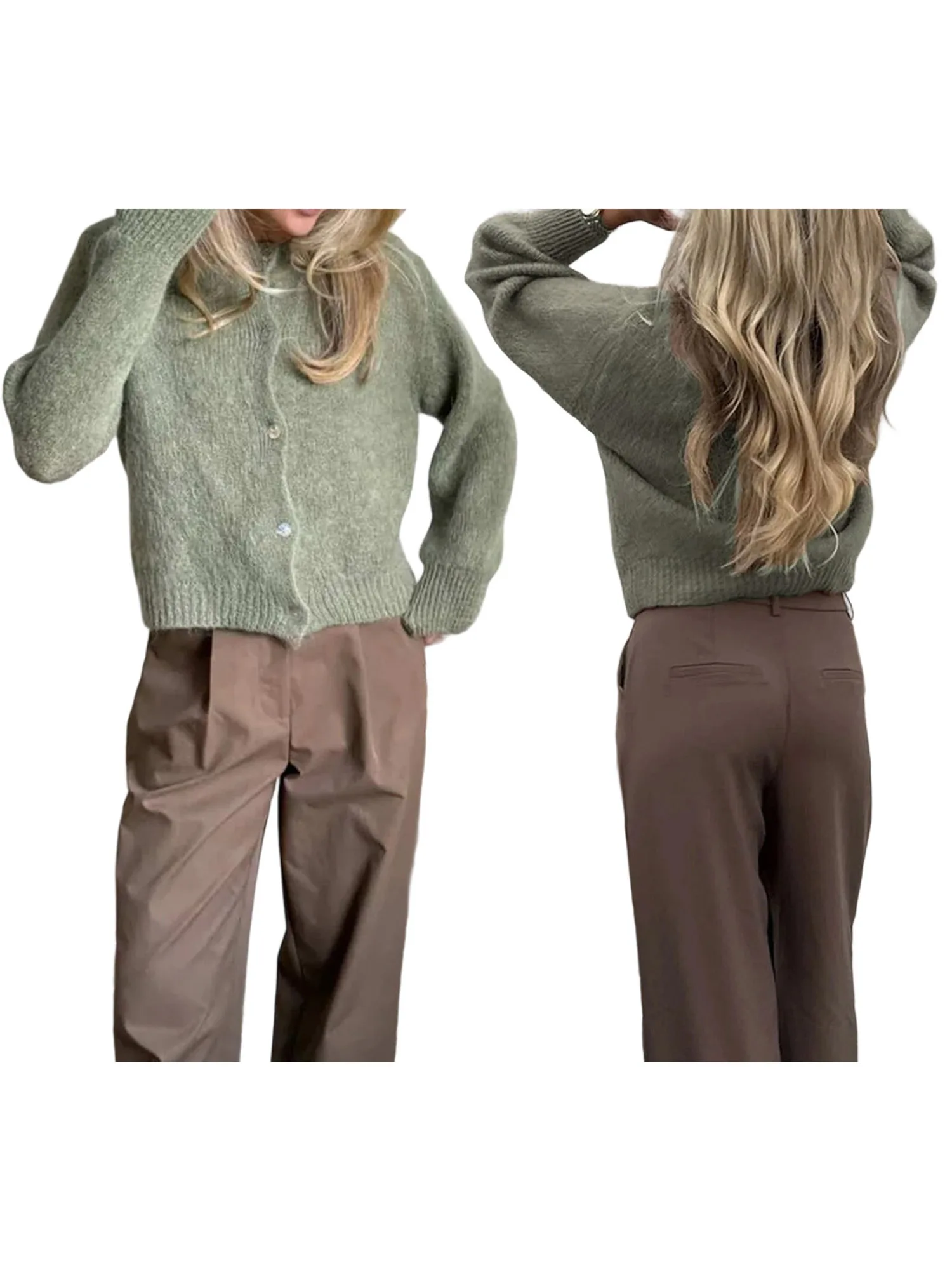 Suéter de punto con cuello en V para mujer, cárdigan de manga larga con botones de Color sólido, Tops informales para Otoño e Invierno