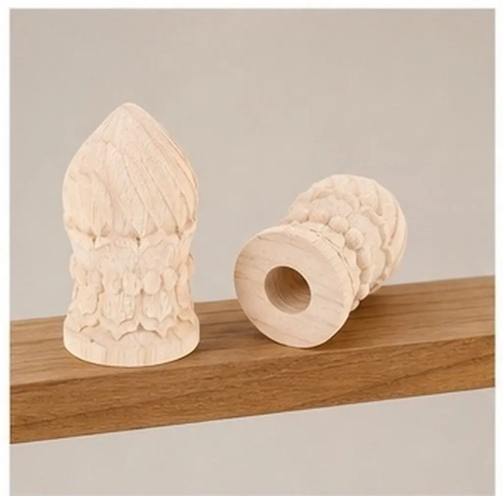 2Pcs Solid Wood Carved Finials Unfinished Round Staircase Post Caps for Indoor Railings Bed Frames Curtain Rods DIY Decor