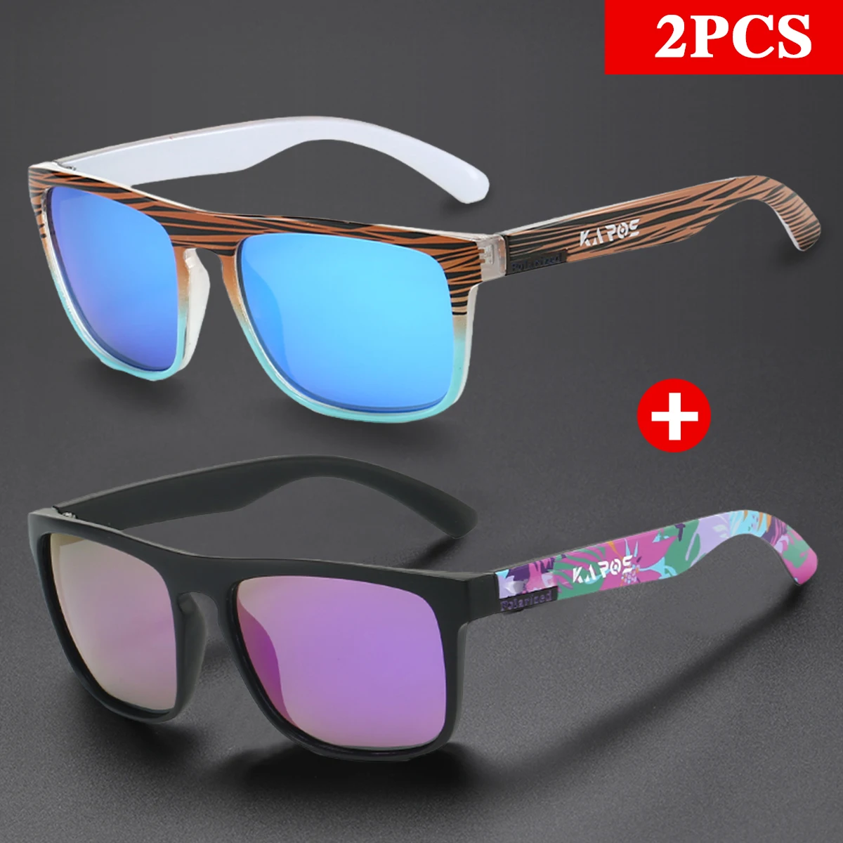 2Pcs/Set Karos Sunglasses Men Fishing Polarized Glasses Women UV400 Square Outdoor Sport Eyewear Driving Cycling Sun Shades