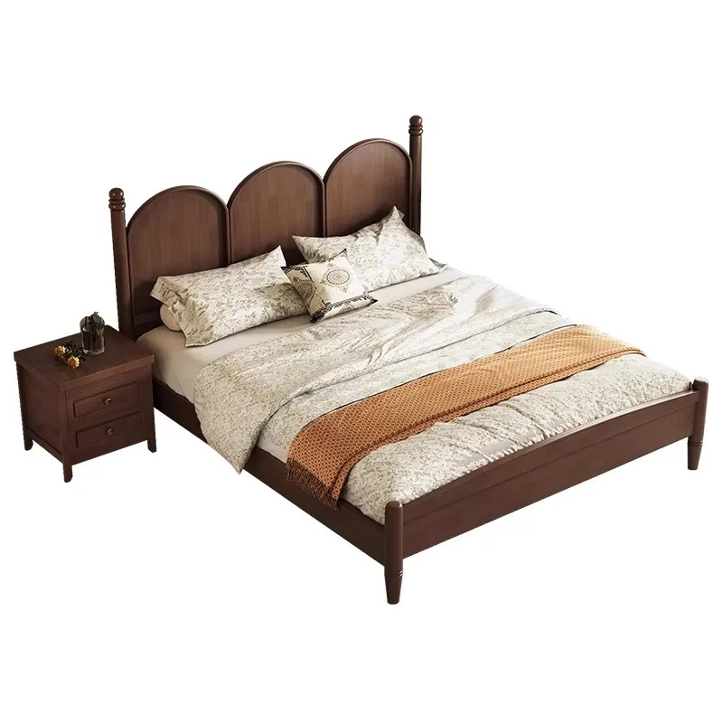 

Retro French Solid Wood Bed Walnut American Master Bedroom Double Bed 1.51.8 Modern Simple Medieval
