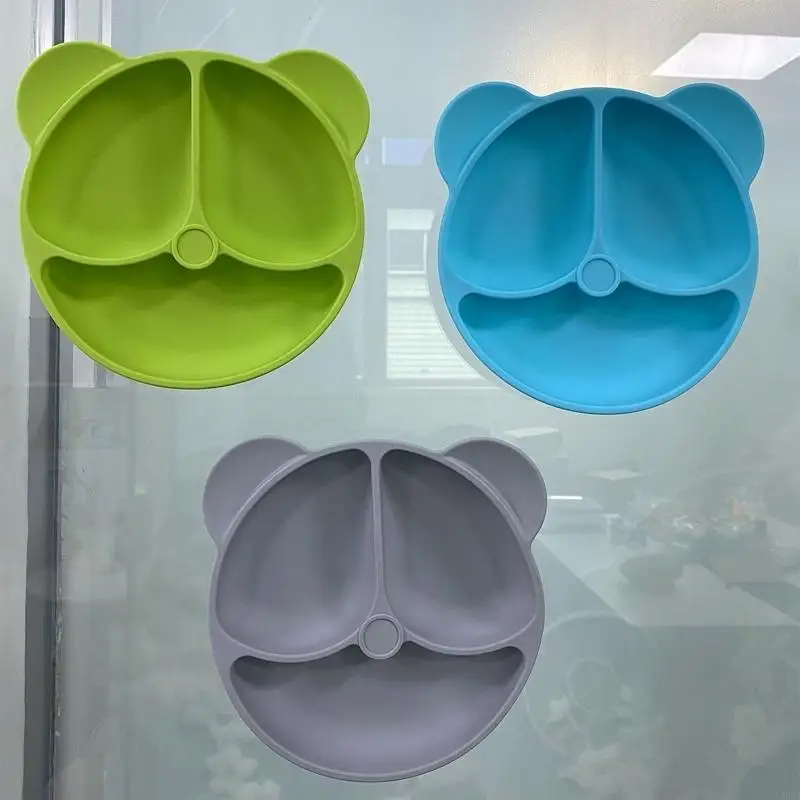 لوحة شفط للأطفال من السيليكون على شكل دب مبتسم لأدوات المائدة مقصورة التدريب على تناول الطعام خالية من مادة BPA في الميكروويف #3