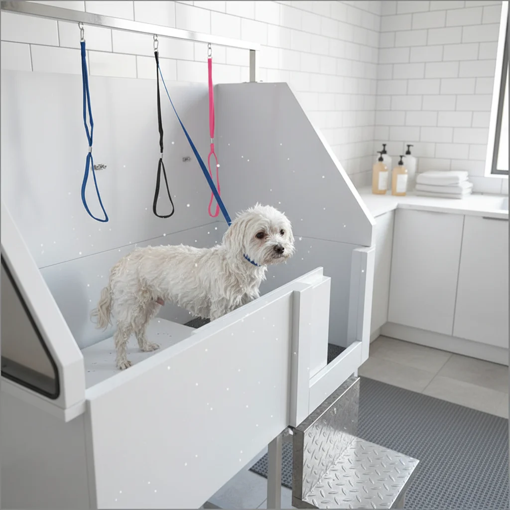 

Stainless Steel Pet Dog Grooming Bath Tub with Ramp Stairs for Large Dogs
