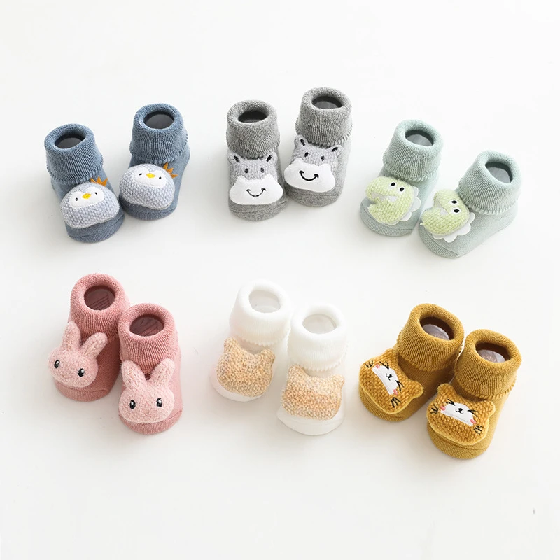 Baby Floor Socks Non-slip 3D Cartoon Doll Socks with Sound Bells for Newborn 0 To 3Y Infant Baby Barefoot Shoes Kids Indoor Sox