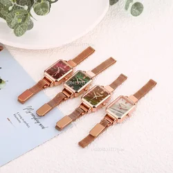 Luxury New Women Watches Fashion Square Ladies Quartz Watch Magnetic Strap Green Dial Simple Rose Gold Mesh Luxury Women Watches