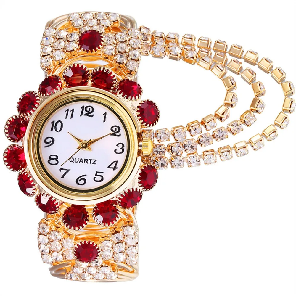 Rose Gold Ladies Wristwatch Adjustable Shiny Rhinestone Quartz Watch Lightweight Quartz Movement Women Watch Daily Outings
