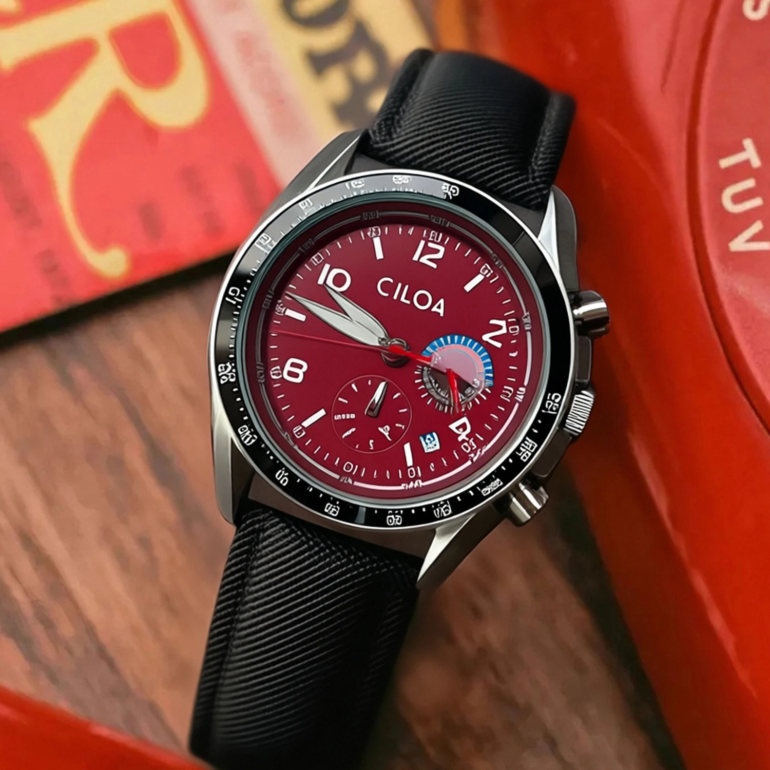 CILOA Round Red Watch Men's Brand Authentic Fashionable High Quality Men's Quartz Watch Waterproof Christmas Light Luxury Gift