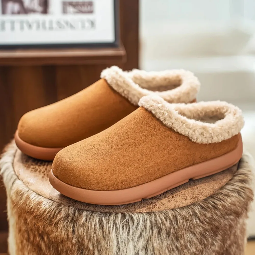 

Winter Plush Warm Men's Loafers Slip on Half Slippers Comfortable Home Shoes Cotton Shoes Lightweight Man Casual Walking Shoes